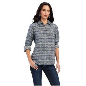 Ariat REAL Womens Billie Jean Shirt in Nightrider Jacquard Grey Relaxed Size L